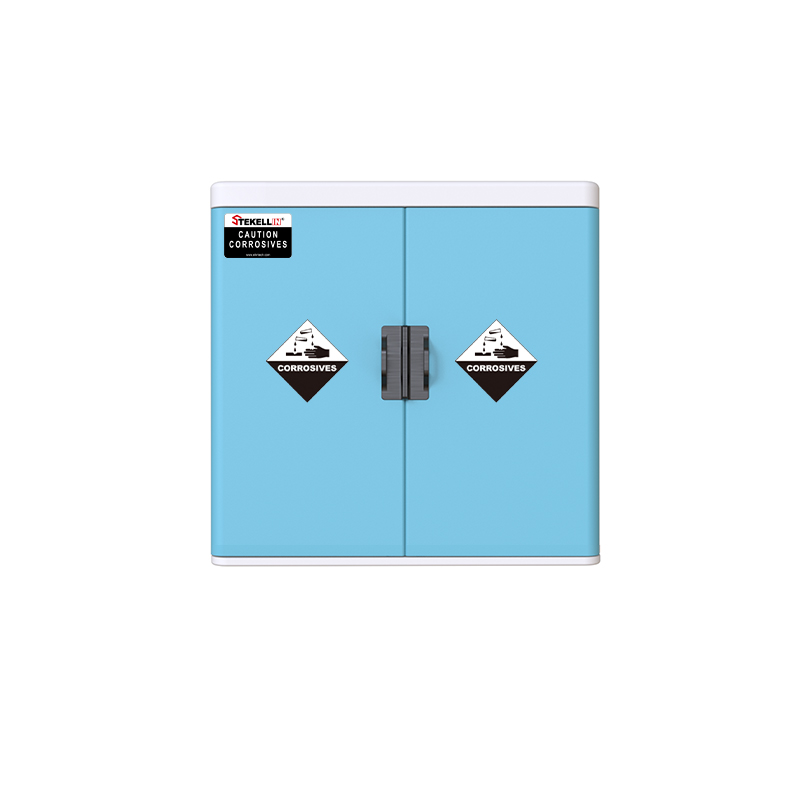 Gabinete de seguridad de ácido de laboratorio de polietileno polietileno, blanco/azul, puertas dobles/sin ventana