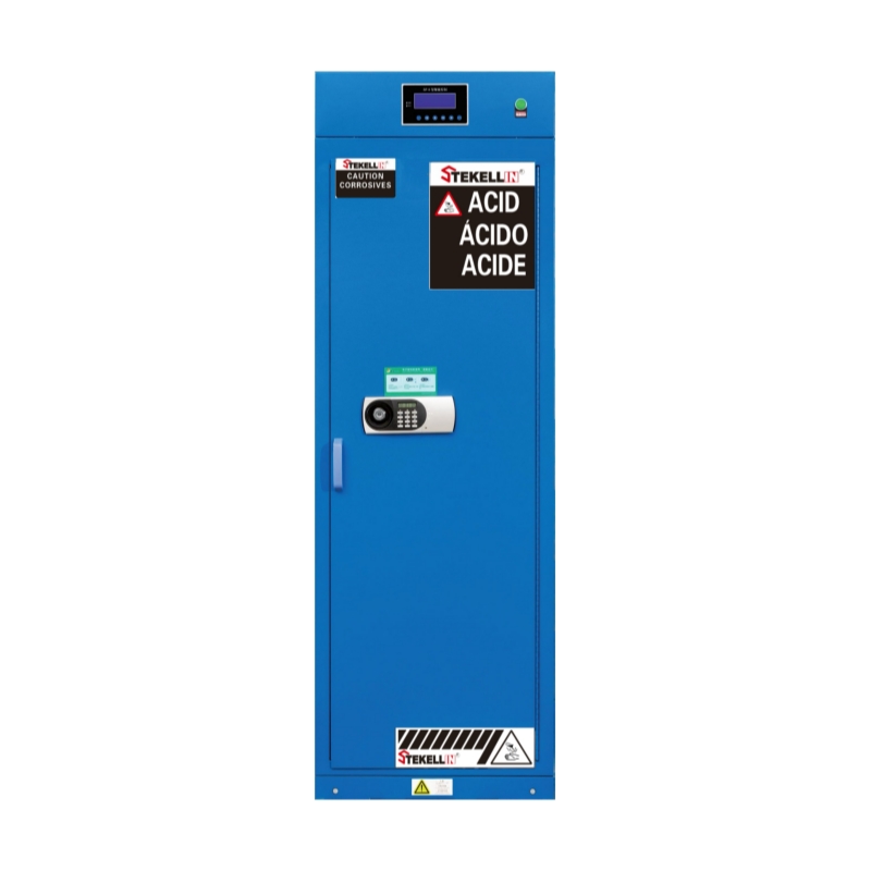 Armarios de almacenamiento inteligentes de seguridad de productos químicos, acero exterior, PP interior, amarillo o azul, 590mm de ancho