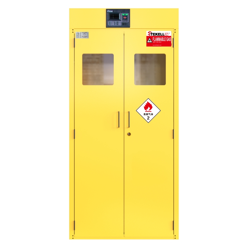 Gabinetes de almacenamiento de cilindros de Gas, almacenamiento de Gas inflam, amarillo, tipo de puerta Manual / 2 cilindros de Gas verticales
