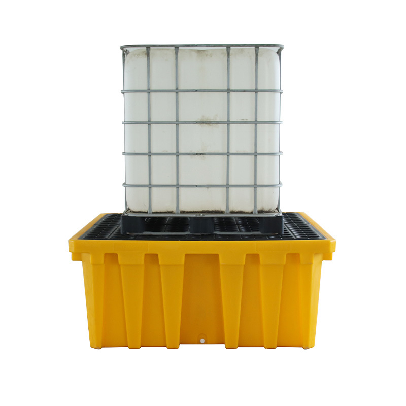 Palet de contención de derrame de PE para barriles IBC, con drenaje, amarillo/negro, altura 700mm, 1 tambor IBC