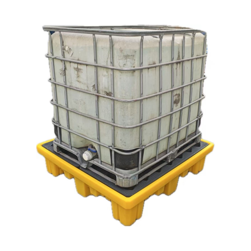 Palet de contención de derrame de PE para barriles IBC, con drenaje, amarillo/negro, altura 300mm, 1 tambor IBC