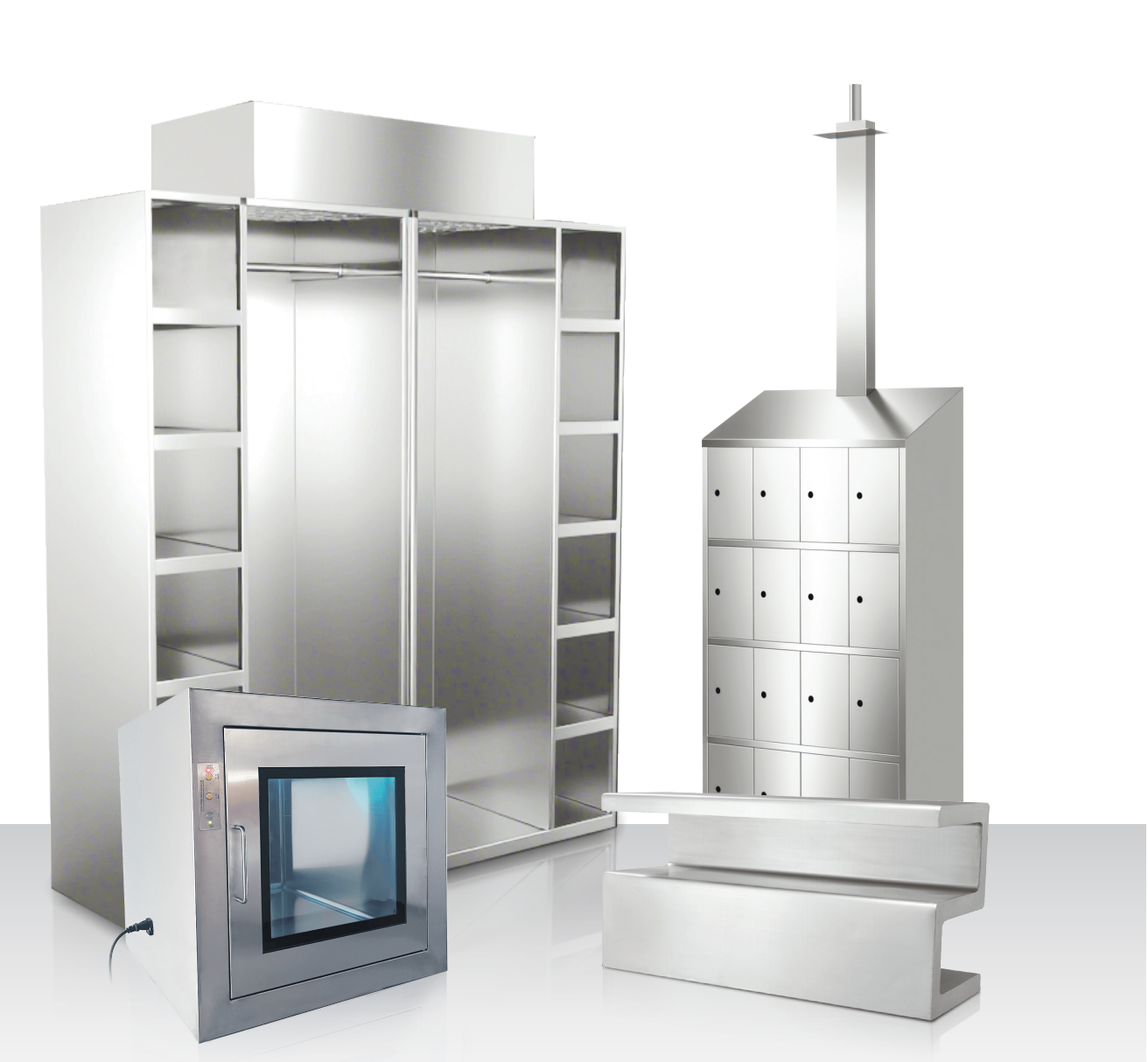 Muebles de acero inoxidable en sala limpia