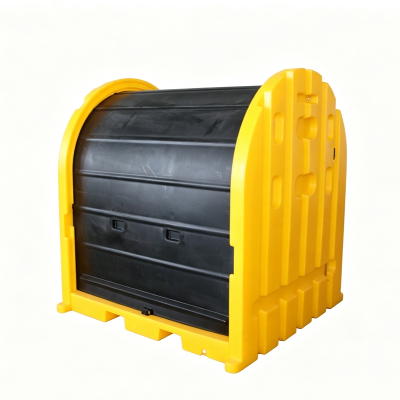 Derrame de contención de PE coberde para tambores, con drenaje, amarillo y negro, 4 tambores